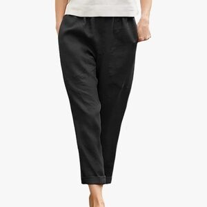 Langwyqu Womens Casual Cotton Tapered Capri Cargo Pants
